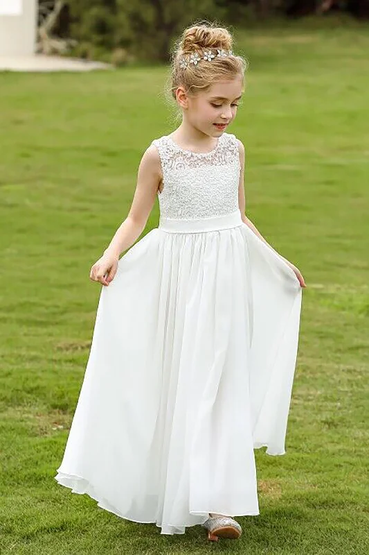 A-Line Floor Length Tulle Lace Flower Girl Dress CF0278 Pleated Tulle Dress