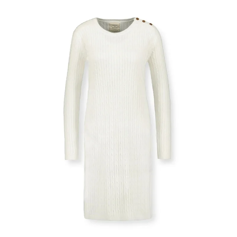 Cable Sweater Dress with Elbow Patches Sleek Sweater Dress