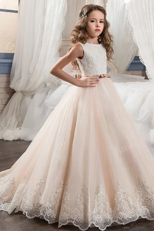 A-Line Floor Length Tulle Lace Flower Girl Dress CF0305 Tulle Dress Glam