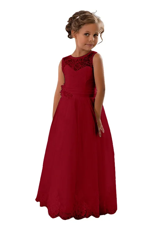 A-Line Floor Length Tulle Lace Flower Girl Dress CF0298 Tulle Dress Style