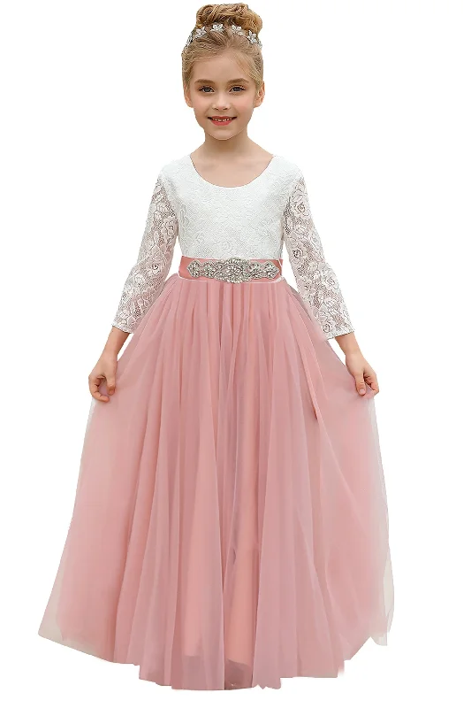 A-Line Floor Length Tulle Lace Flower Girl Dress CF0270 Romantic Tulle Dress