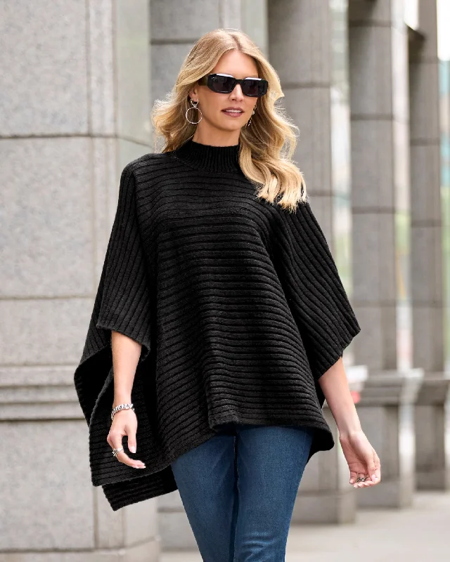 Wide Rib Sweater Poncho Black Simple Sweater Dress