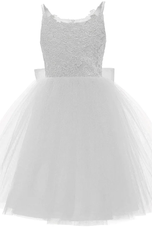 A-Line Knee Length Tulle Lace Flower Girl Dress CF0292 Romantic Tulle Gown