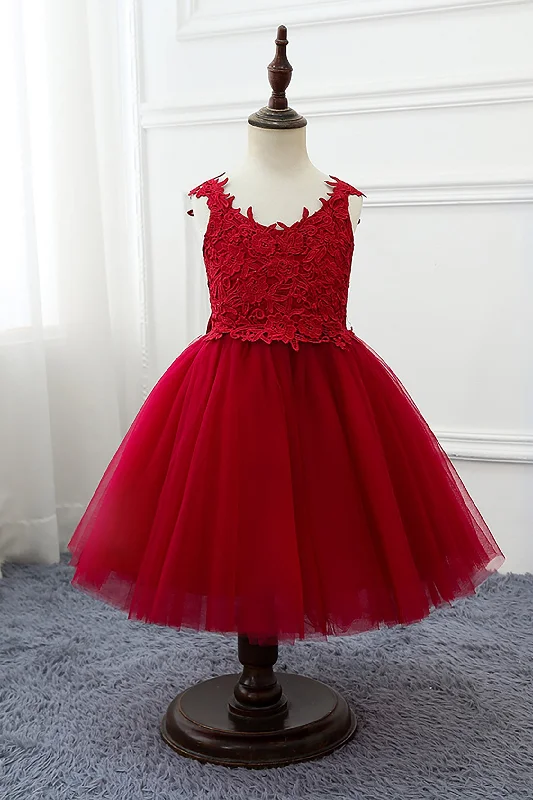 A-Line Knee Length Tulle Lace Flower Girl Dress CF0265 Ruffled Tulle Dress