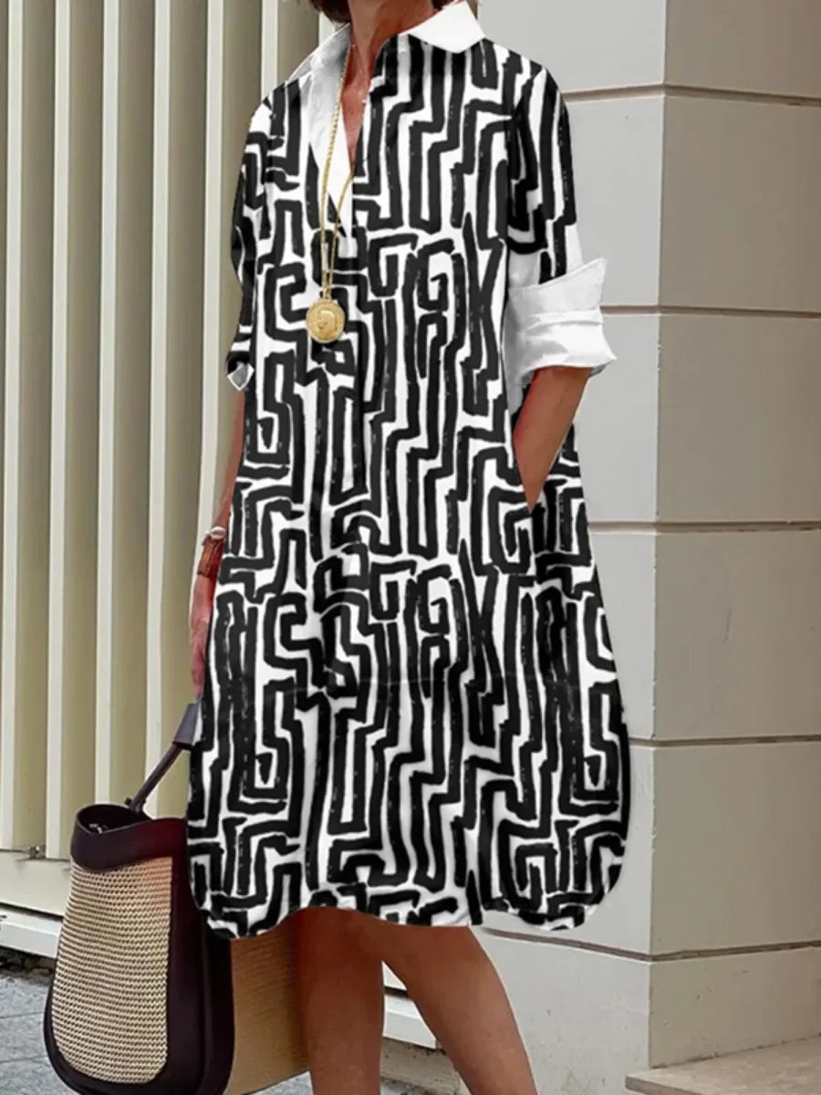 Urban Striped Printed Lapel Shirts Dress Belted Shirt Dress