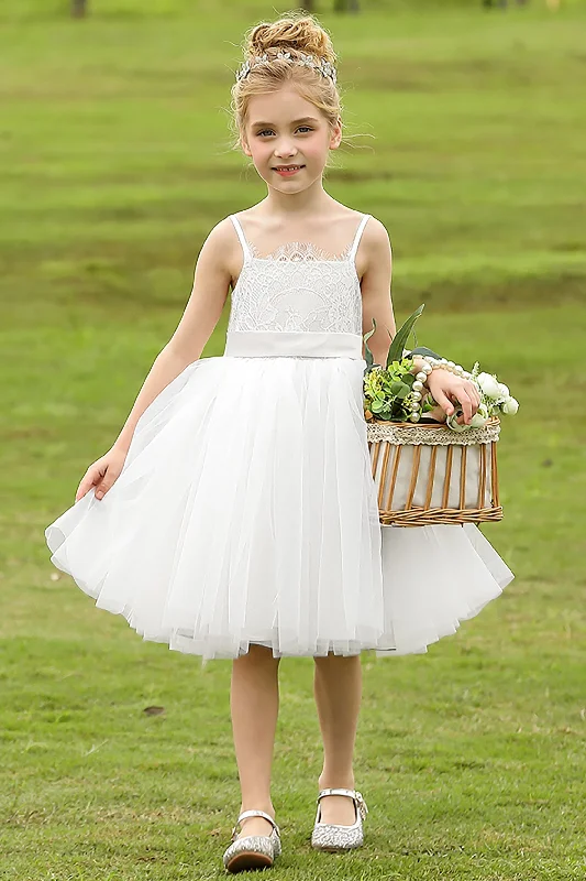 A-Line Knee Length Tulle Lace Flower Girl Dress CF0268 Fluffy Tulle Dress