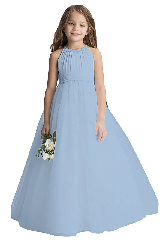 A-Line Floor Length Tulle Flower Girl Dress CF0334 Blue Tulle Dress