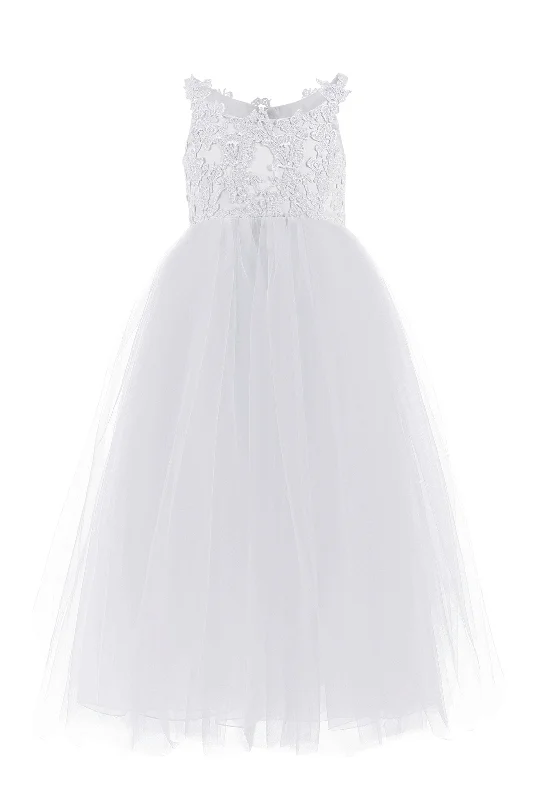 A-Line Floor Length Tulle Lace Flower Girl Dress CF0291 Classic Tulle Dress