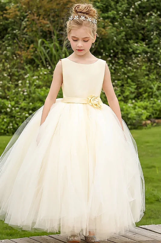 Ball Gown Floor Length Satin Tulle Flower Girl Dress CF0283 Glitter Tulle Dress