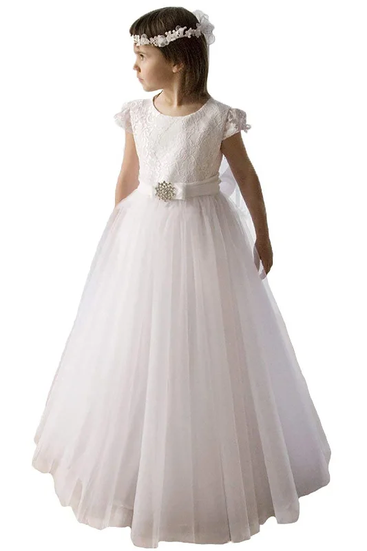 A-Line Floor Length Tulle Lace Flower Girl Dress CF0308 Tulle Party Dress