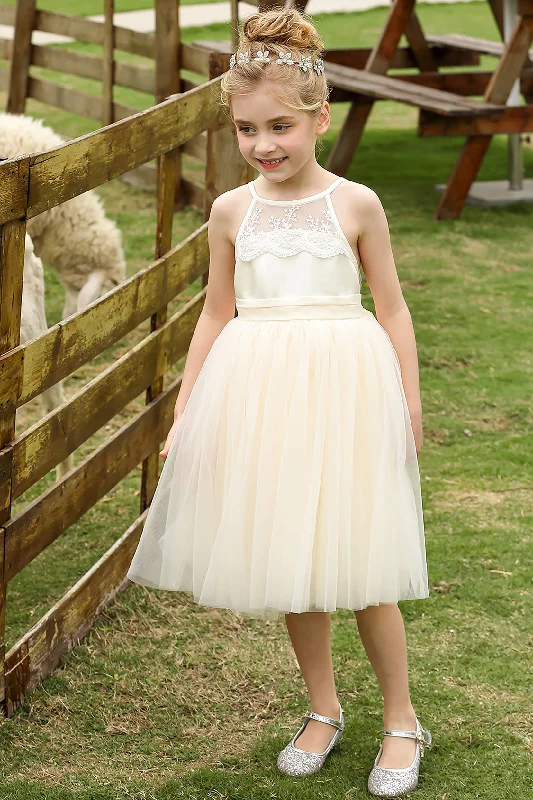 A-Line Knee Length Tulle Lace Flower Girl Dress CF0269 Tulle Dress Soft