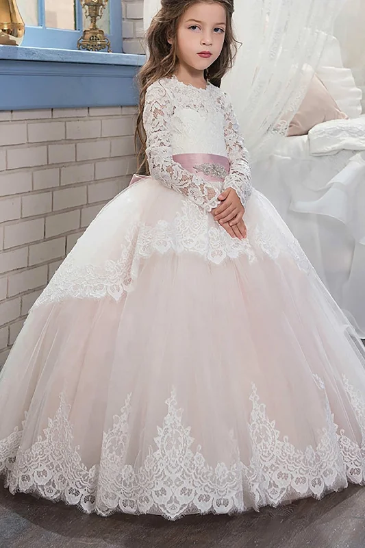 Ball Gown Floor Length Tulle Lace Flower Girl Dress CF0319 Tulle Lace Dress