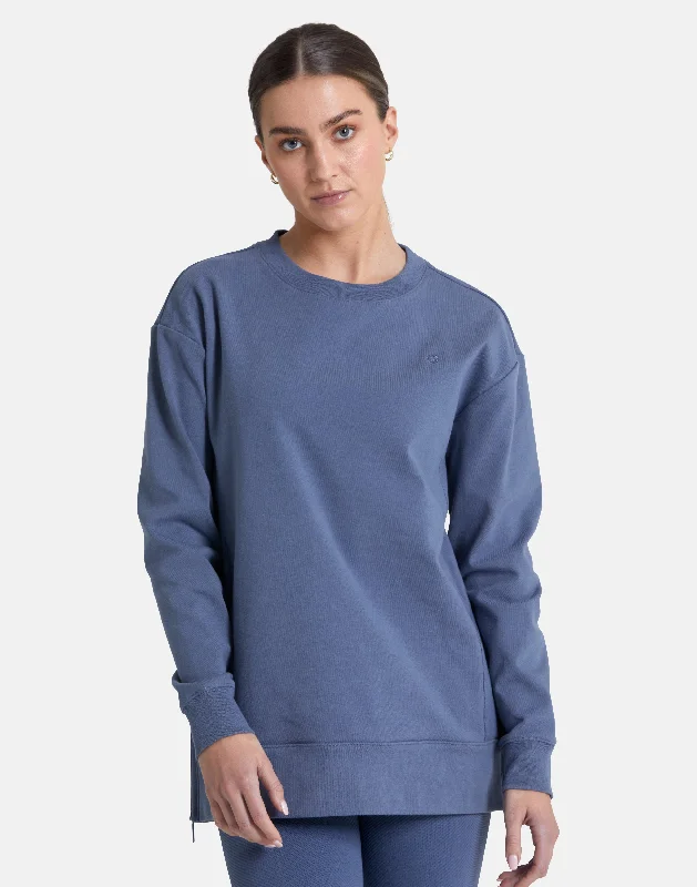 Chill Longline Crew in Thunder Blue Warm Hoodie Sweatshirt