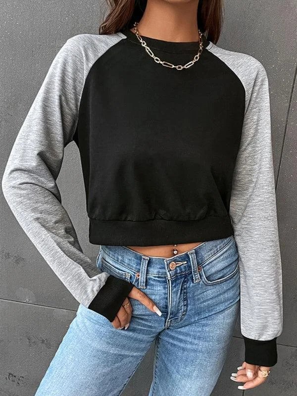 Patchwork Women Cropped Sweatshirt Comfy Sweatshirts for Fall