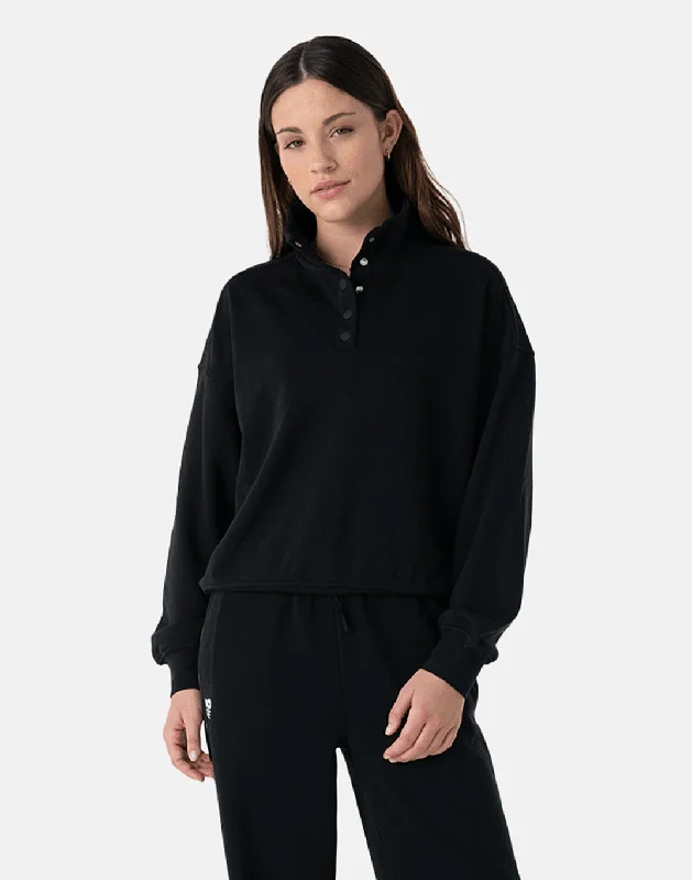 Venice Snap Collar Sweatshirt in Black Cozy Women’s Hoodie