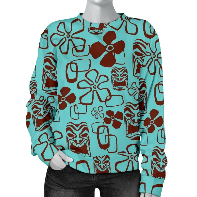 Tiki Hibiscus Pattern Print Women's Sweatshirt Soft-touch sweaters