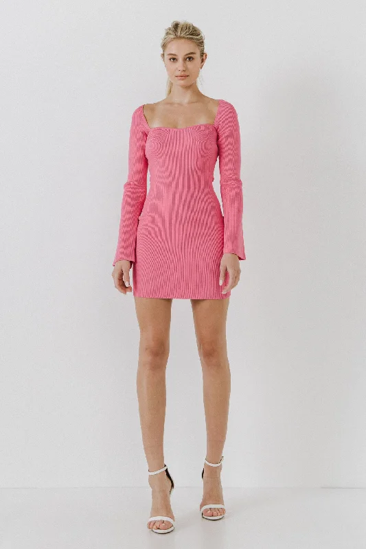 Square Neckline Knit Mini Dress Graduation mini dresses