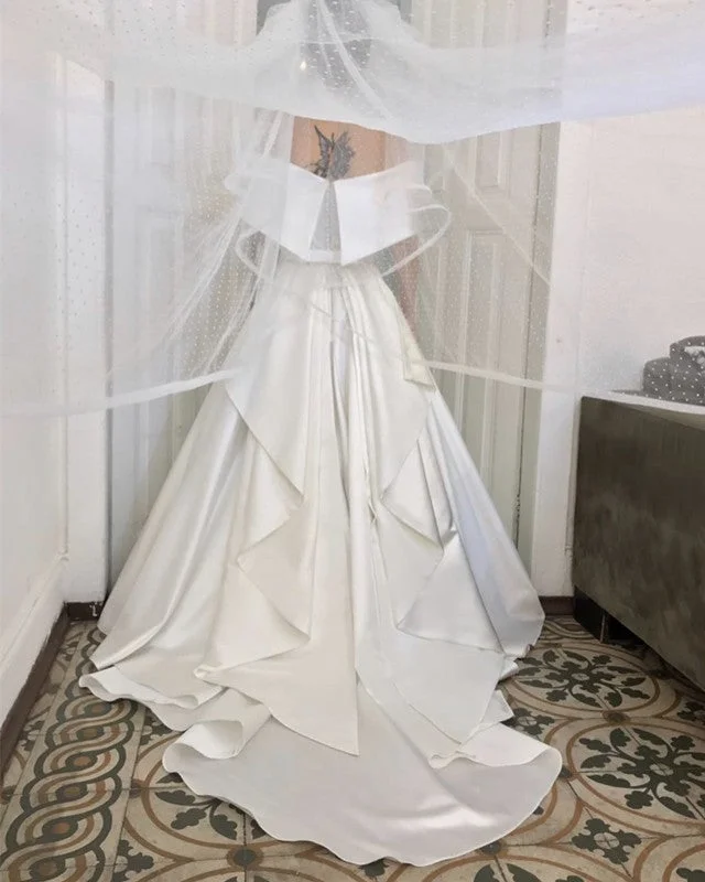 Bustle Wedding Dress Satin Off The Shoulder Lace Wedding Gown