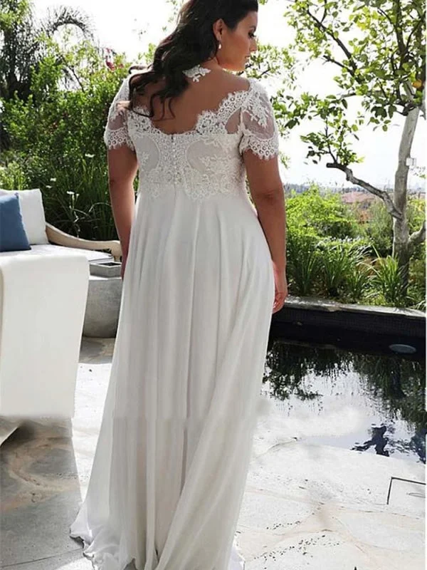 Modest Half-Sleeves V-Neck Lace Ruffles Wedding Dresses Sparkle Bridal Dress