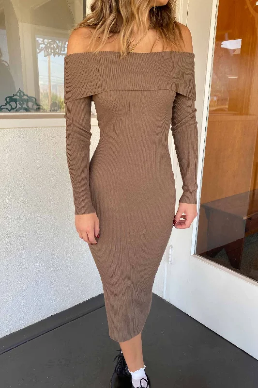 Fold Over OTS Midi Dress Elegant midi dresses