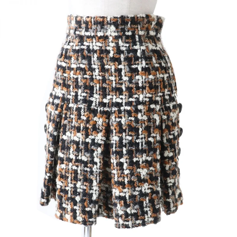 Dolce & Gabbana Tweed Trapezoid Skirt Brown/Black/Gray/White Leather unclassified skirts