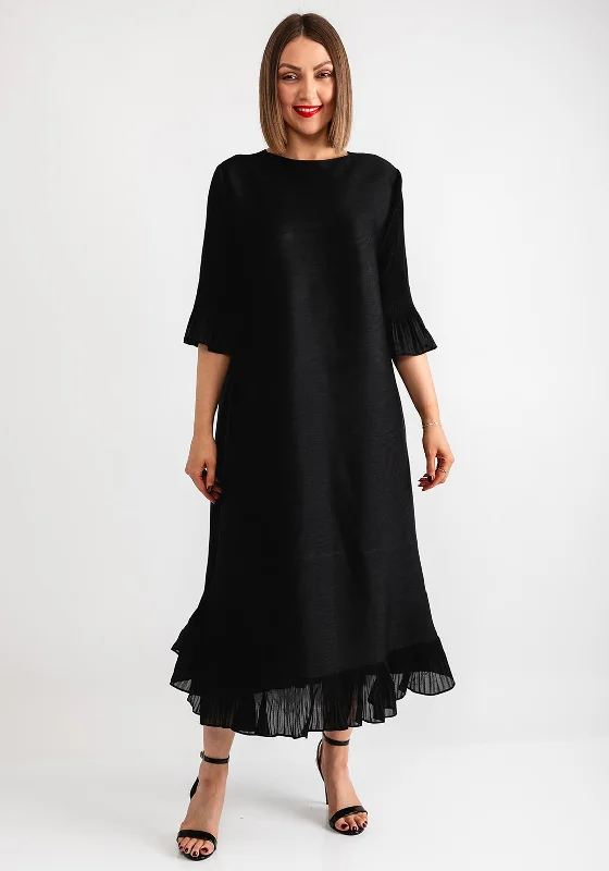 Thanny Ruffle Trim Midi Dress, Black Casual midi dresses