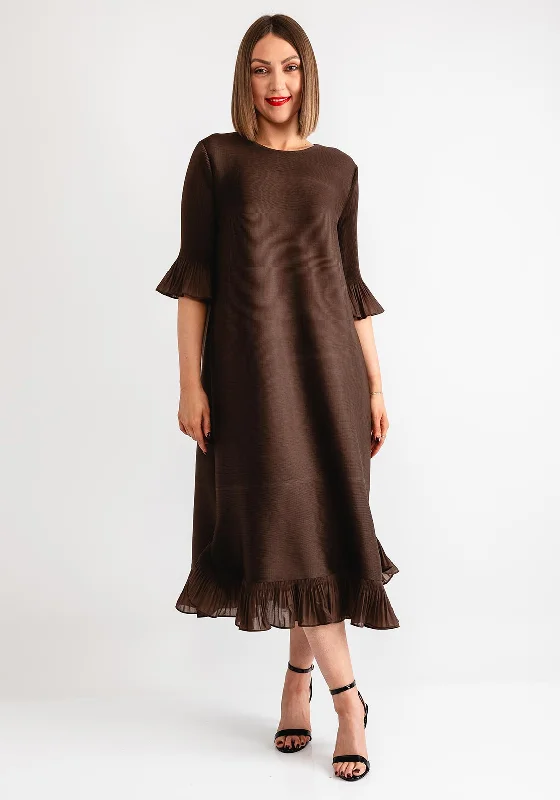 Thanny Ruffle Trim Midi Dress, Brown Hot new arrivals in midi dresses