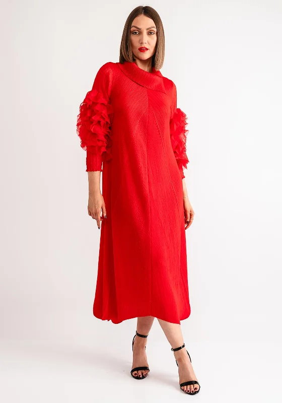 Thanny Collar Ruffle Sleeve Midi Dress, Red Best midi dresses for summer vacation