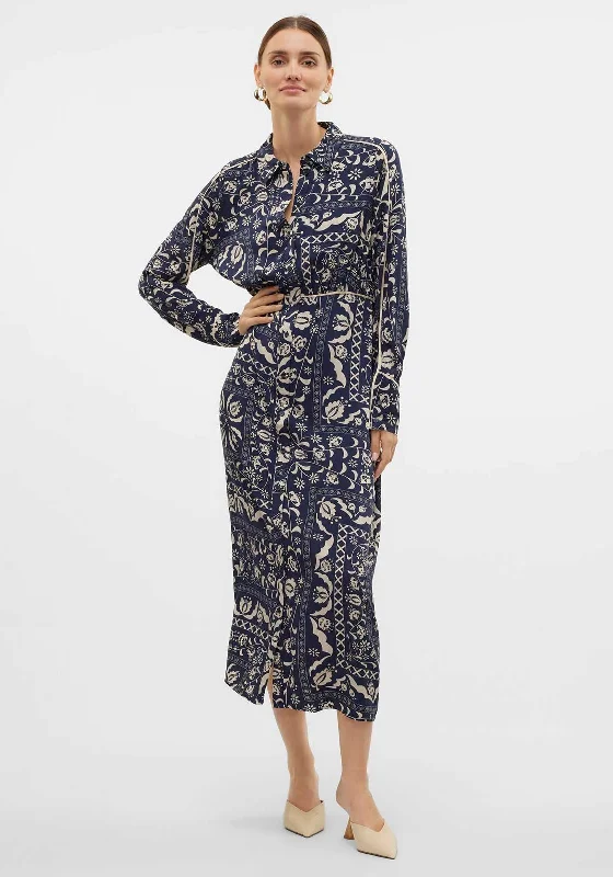 Vero Moda Gidde Printed Midi Shirt Dress, Navy ASOS midi dresses