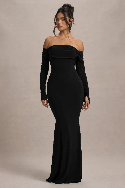 Amaia | Black Bardot Long-Sleeve Maxi Dress Boho maxi dresses