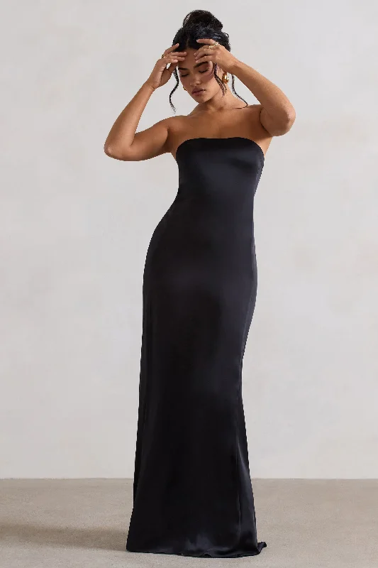 Azra | Black Satin Bandeau Maxi Dress Vacation maxi dresses