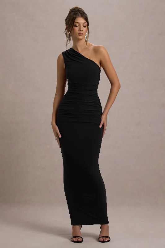 Dalarie | Black One-Shoulder Gathered Maxi Dress Lightweight maxi dresses for hot weather