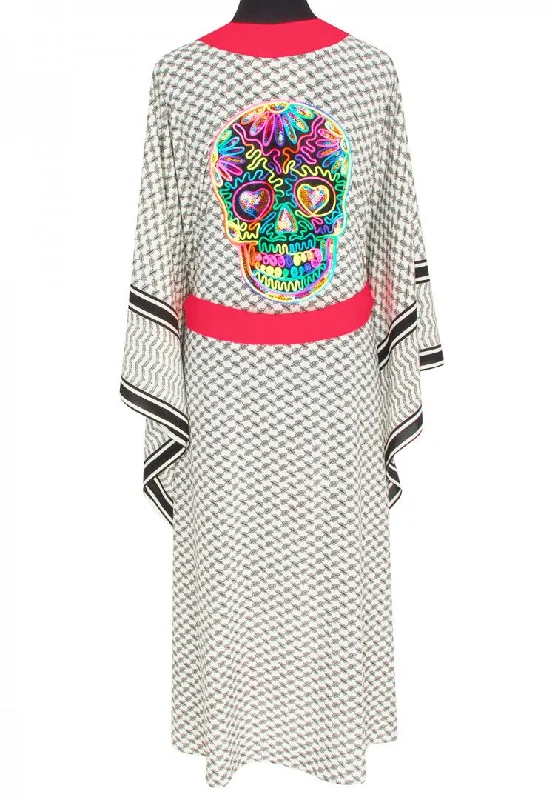 Desert Tribe Long Kimono Skull Neon Coral Spring maxi dresses