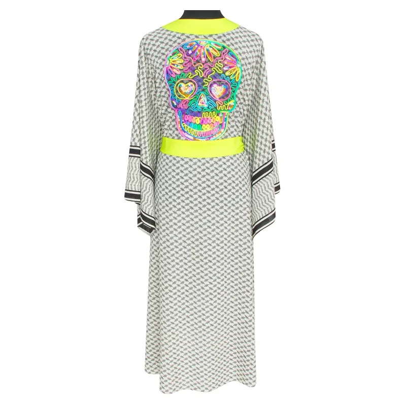 Desert Tribe Long Kimono Skull Neon Yellow Cheap maxi dresses