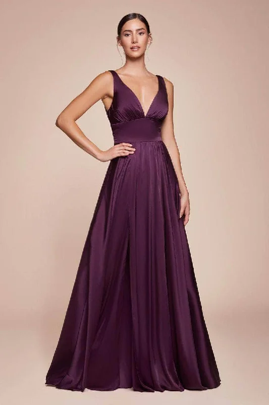 Cinderella Divine - 7469 Sleeveless V Neck Flowing Satin Gown Fashion Nova party dresses