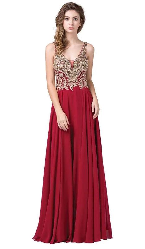 Dancing Queen - 2494 Jewel Encrusted Bodice A-Line Chiffon Gown Lace party dresses