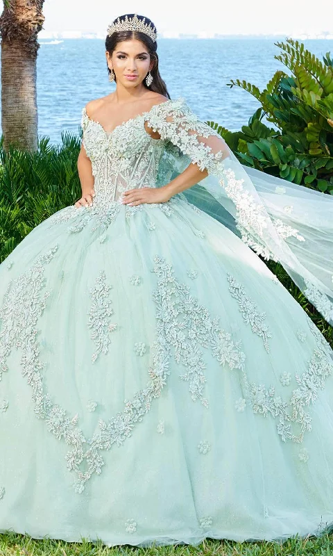 Fiesta Gowns 56498 - V-Neck Lace Applique Ballgown Tiered party dresses