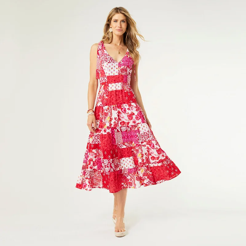 Adeline Tie Shoulder Tiered Dress - Pink/Red - Final Sale Sexy unclassified dresses