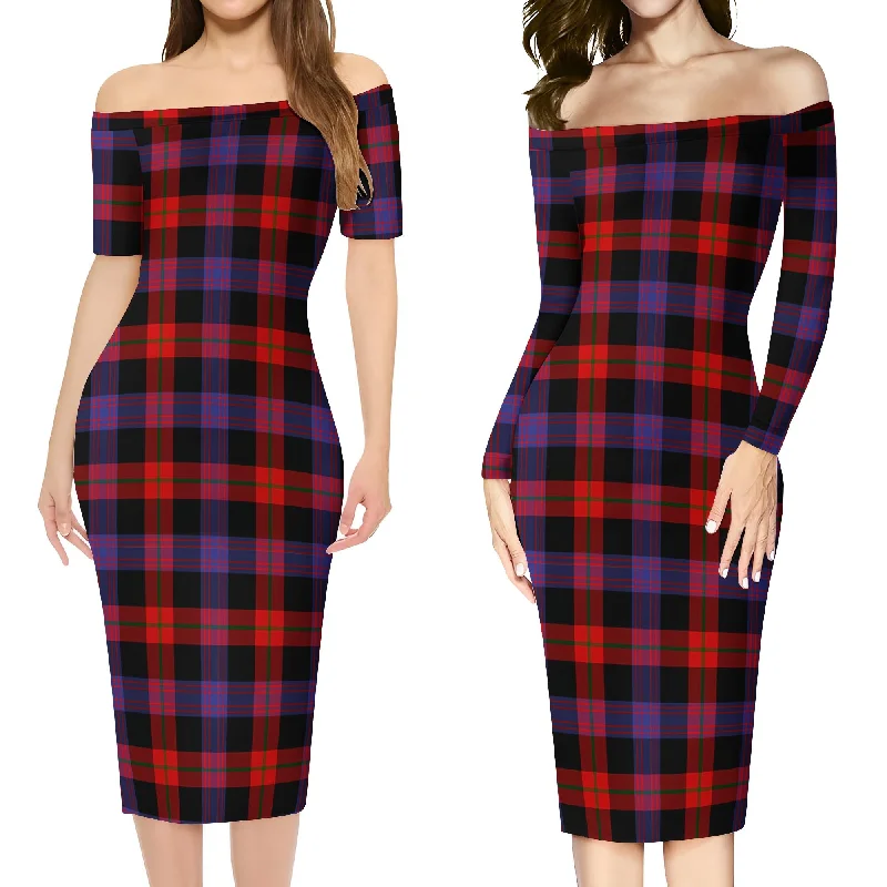 Broun Modern Tartan Off Shoulder Lady Dress Engagement unclassified dresses