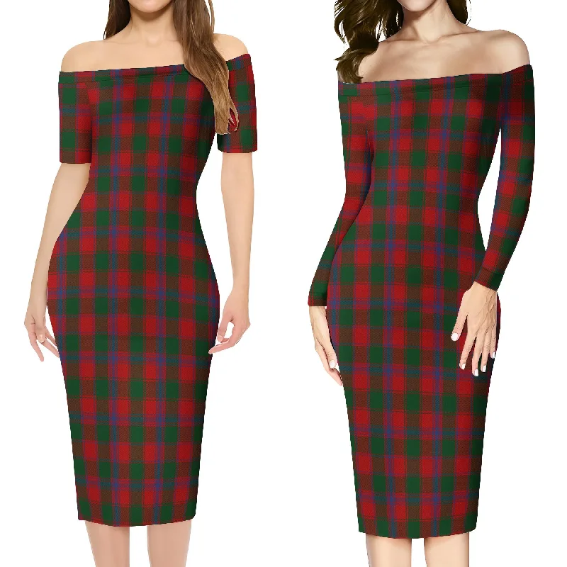 Bruce Old Tartan Off Shoulder Lady Dress Ruffled unclassified dresses