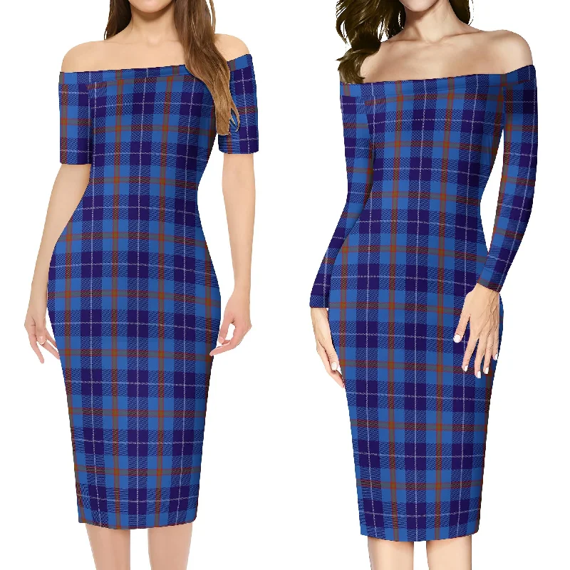 Bryson Tartan Off Shoulder Lady Dress Knitted unclassified dresses