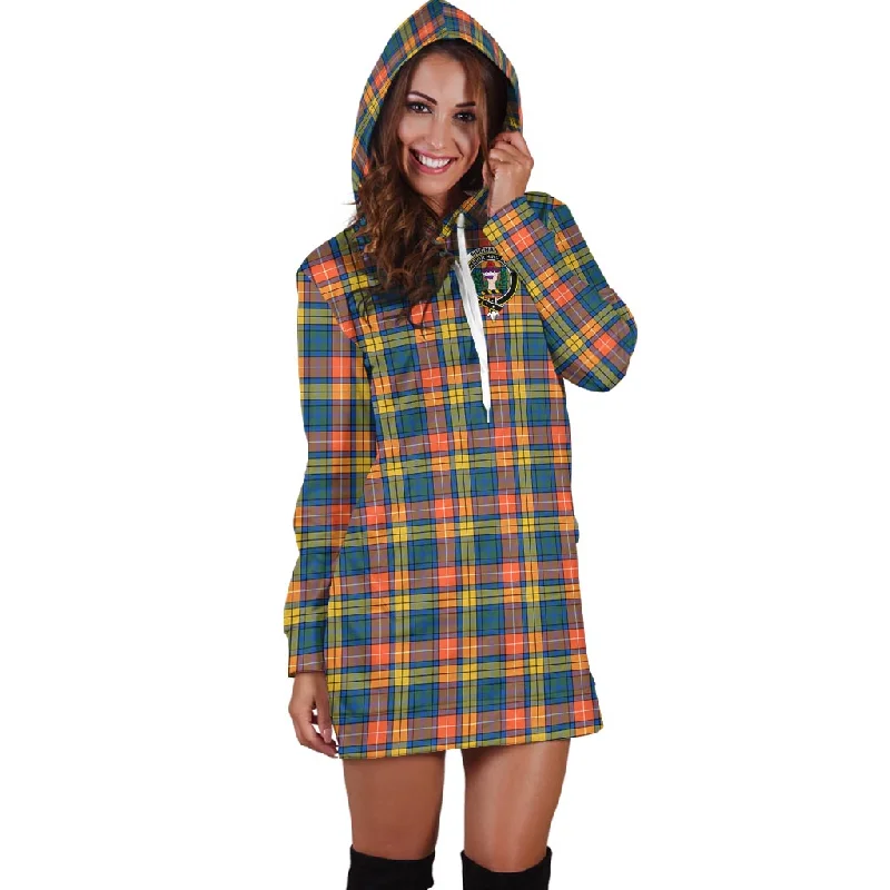 Buchanan Ancient Tartan Hoodie Dress with Family Crest Pastel unclassified dresses