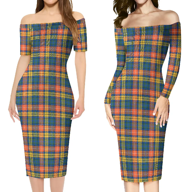 Buchanan Ancient Tartan Off Shoulder Lady Dress Stretchy unclassified dresses