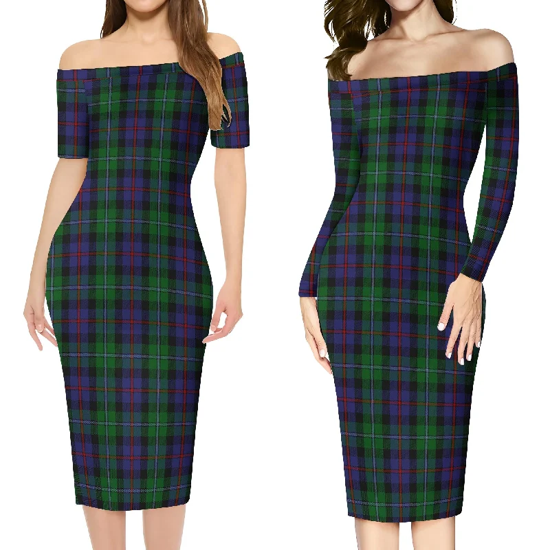 Campbell of Cawdor Tartan Off Shoulder Lady Dress Smocked unclassified dresses