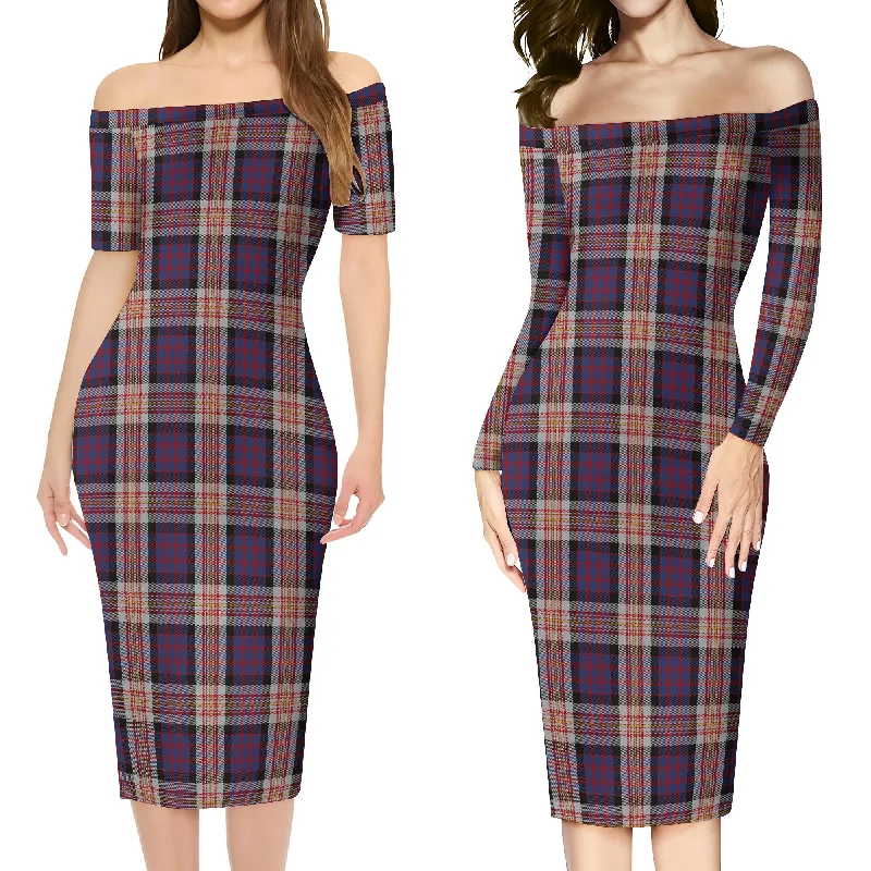 Carnegie Tartan Off Shoulder Lady Dress Casual unclassified dresses