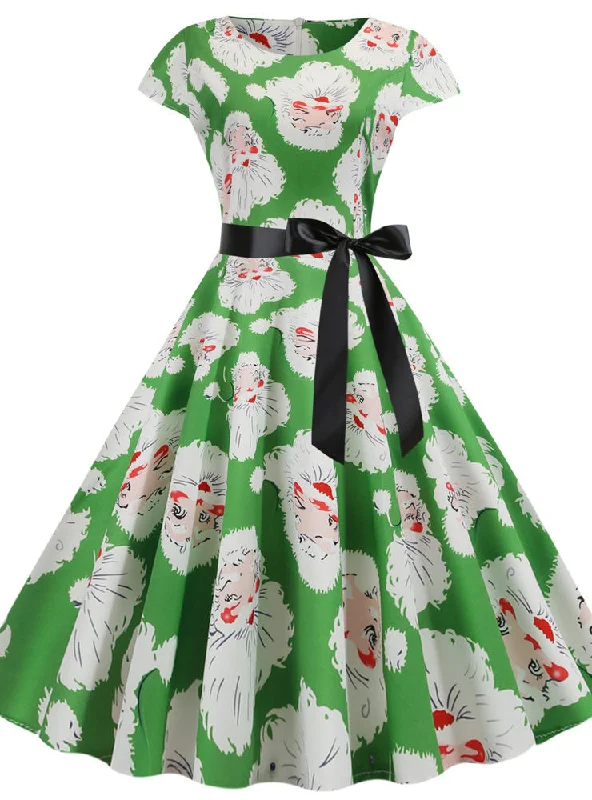 Christmas Cap Sleeve Printed Dress High-end floral dresses