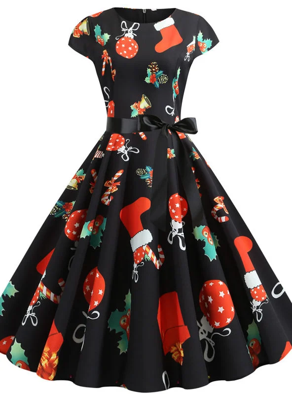 Christmas Printed Short-sleeved Dress Short floral dresses