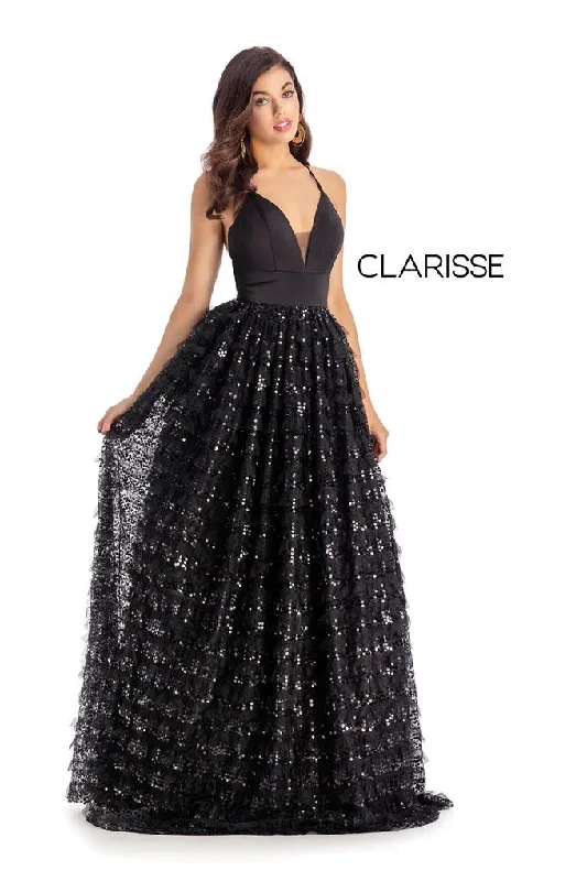 Clarisse -5145 V-Neck Embellished A-Line Dress Printed unclassified dresses