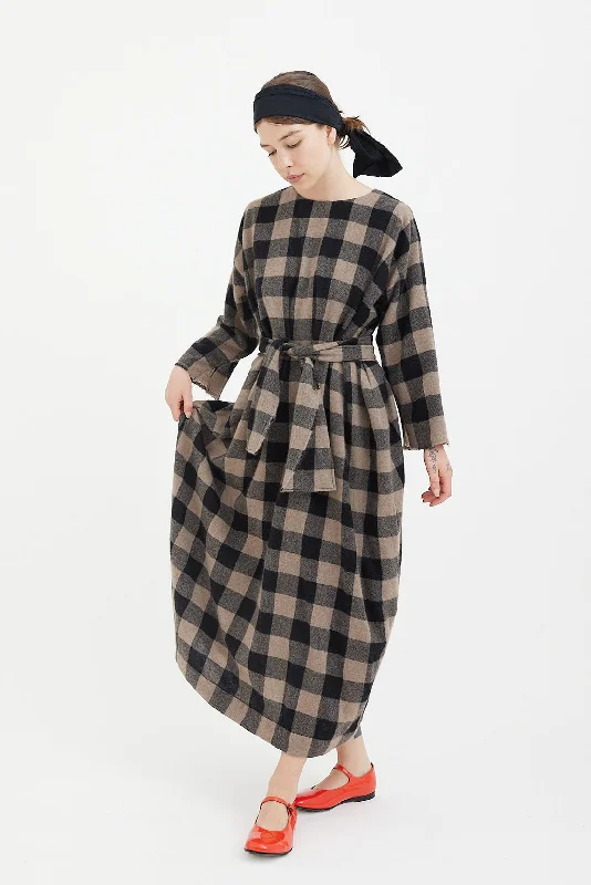 Daniela Gregis - Dress Luciana - Brown Black Check Backless unclassified dresses