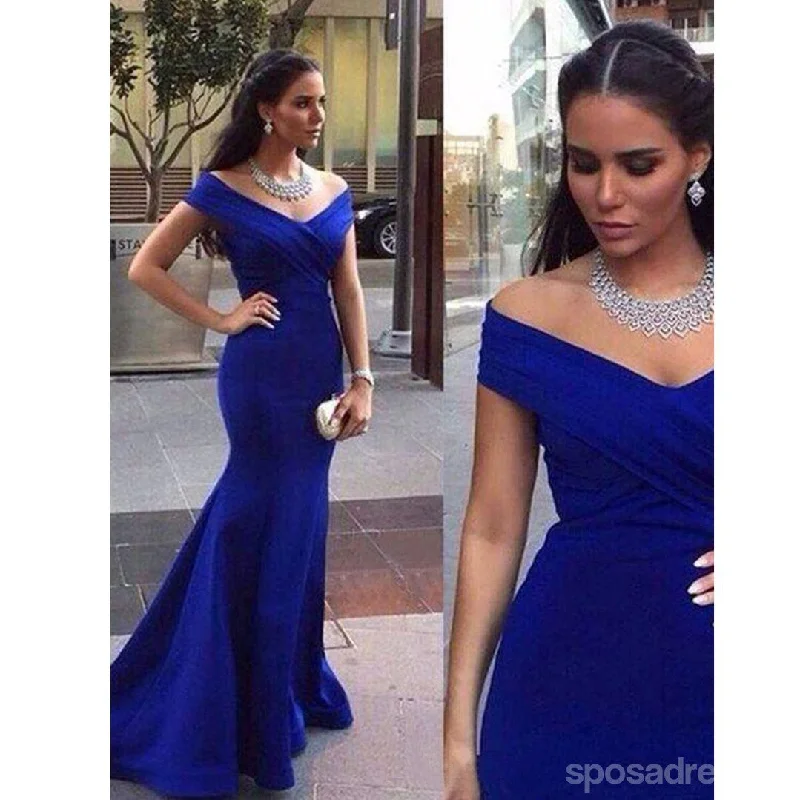 Elegant Mermaid Royal Blue Off The Shoulder V-Neck Cheap Bridesmaid Dresses Gown Online,WG1060 Gothic unclassified dresses